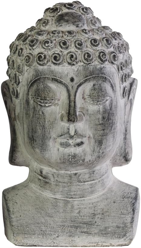 Urban Trends Cement Buddha Head with Beaded Ushnisha on Base LG Washed Finish Gray, Gray