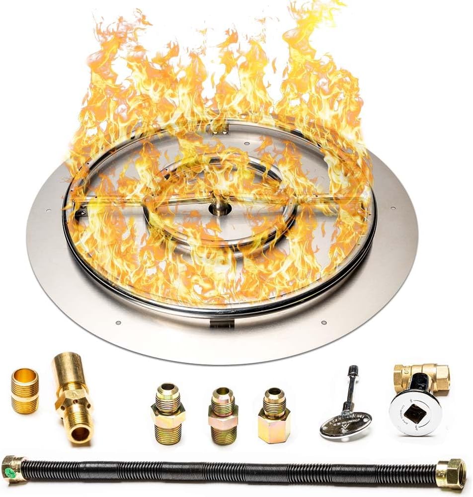 Fire Pit Burner Pan & Ring - Works with Liquid Propane - Stainless Steel Fire Pit Burner Kit 30-Inch Pan, 24-Inch Ring - 150,000 BTU Max