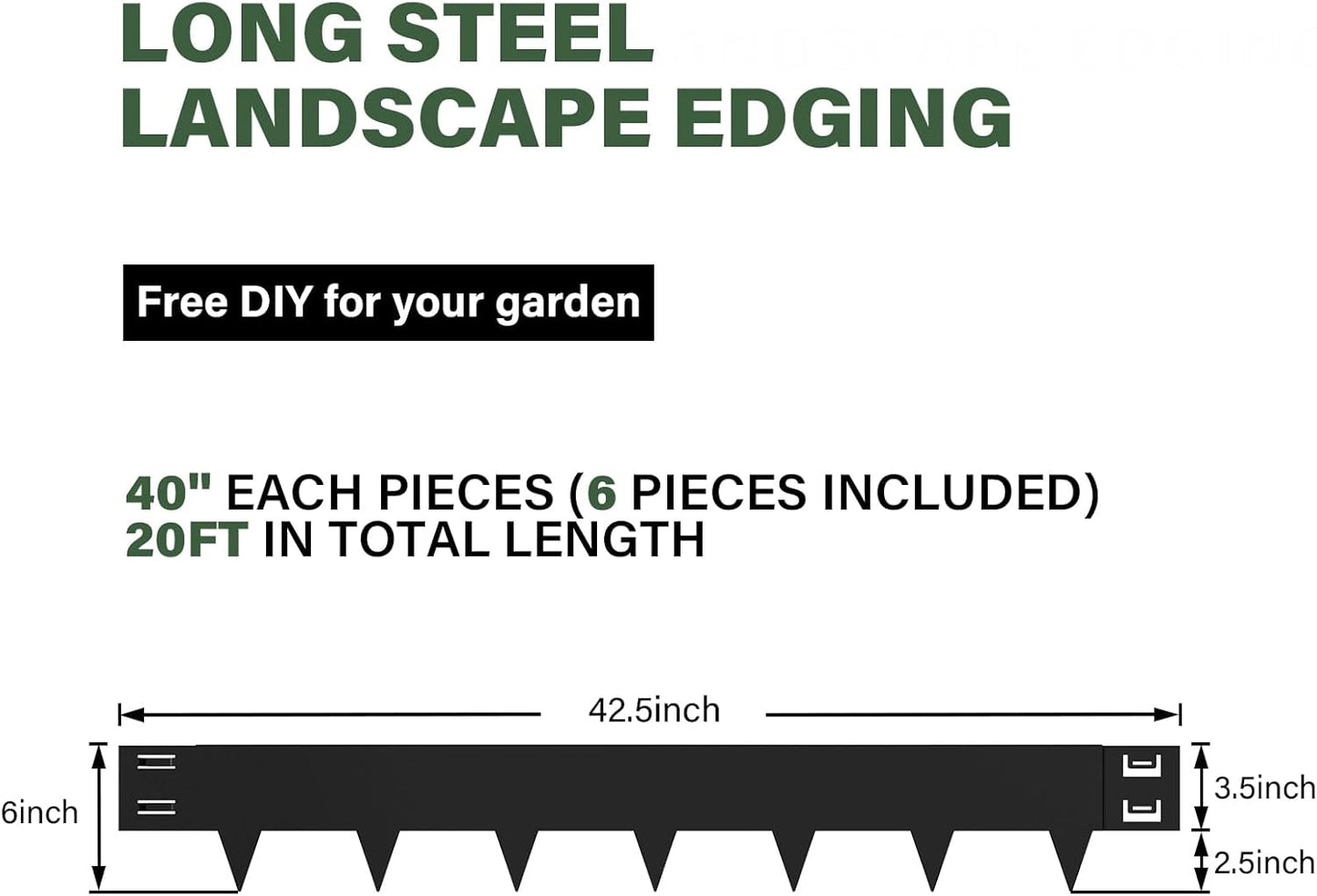 Galvanized Steel Landscape Edging - 40 Inch Strips, 6 Inch Depth, 6-Pack Black Bendable Metal Edging (20FT Total Length)