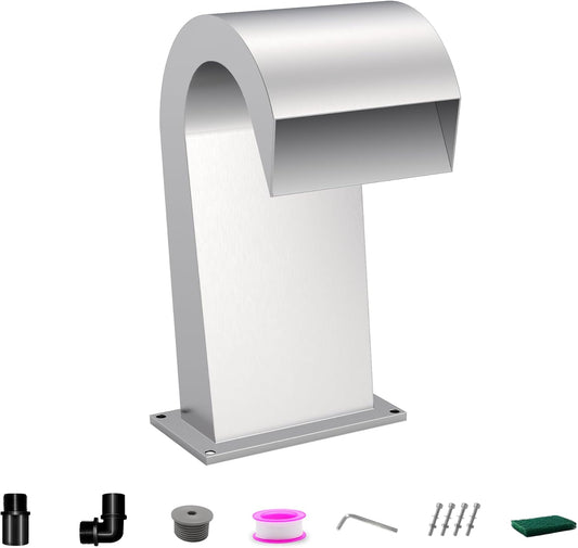 S-Shape Waterfall Spillway Ground Pool Fountain, LONGRUNNEW 304 Stainless Steel Outdoor Water Feature 18.82" x 11.93" x 12.20" for Garden Decor, Landscape Accents & Patio Pond Water Feature-Medium