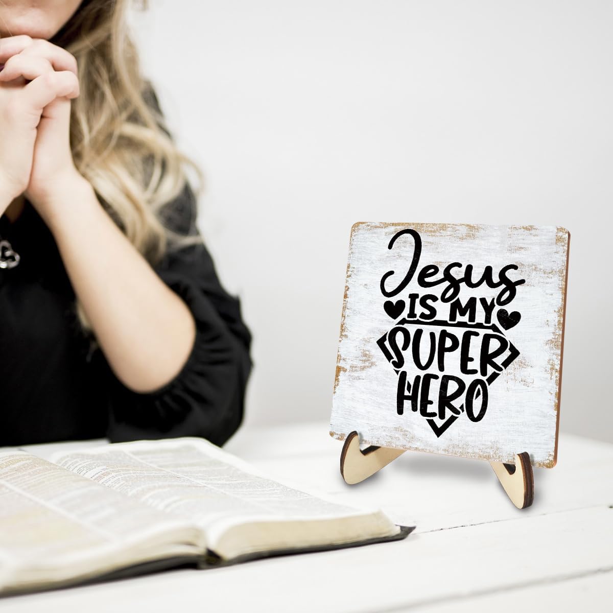 Inspirational Wood Sign Rustic Desk Decor Home House Office Work Table Desk Accessories Decorative Christian Religious Bible Verse Faith Decorations Office Supplies Room Restaurant Cubicle Decor