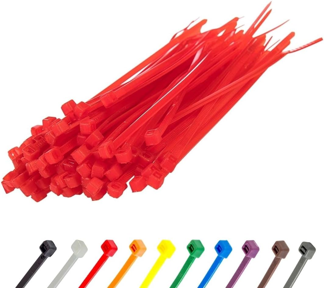 GTSE 6 Inch Red Zip Ties, 100 Pack, 40lb Strength, UV Resistant Strong Nylon Cable Ties, Self-Locking 6" Tie Wraps