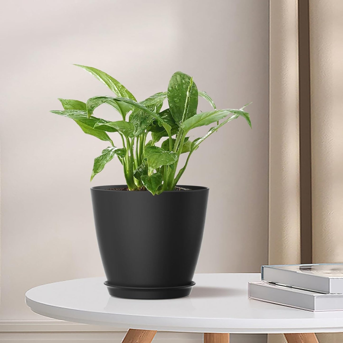 16 Pack 4 Inch Plant Pots with Drainage Holes and Saucers, Pots for Plant Indoor, Plastic Planters for Succulents and Small Plants, Black