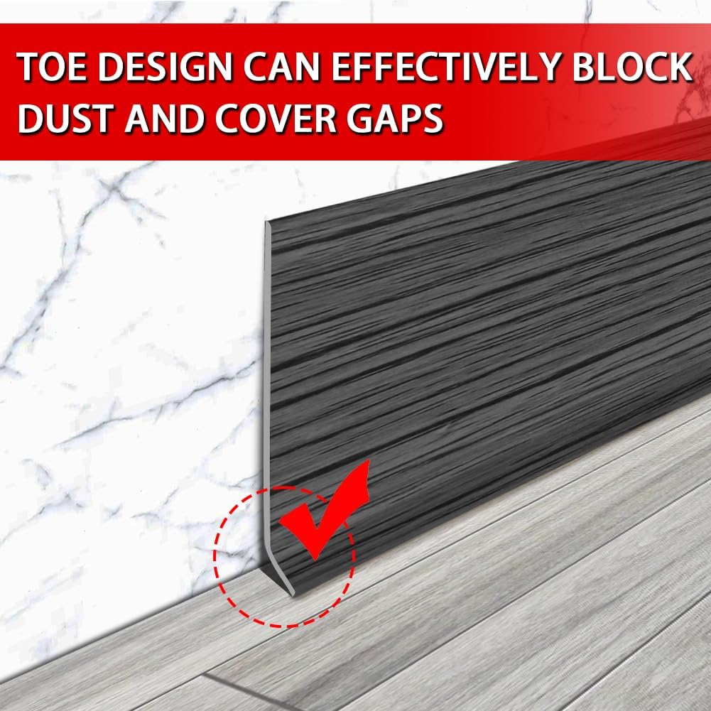 Vinyl Wall Base Baseboard Molding Trim 6" Flexible Self Adhesive Rubber Wall Base Moulding Trim Peel and Stick Design, 6 Inch x 40 Feet, Dark Gray Wood