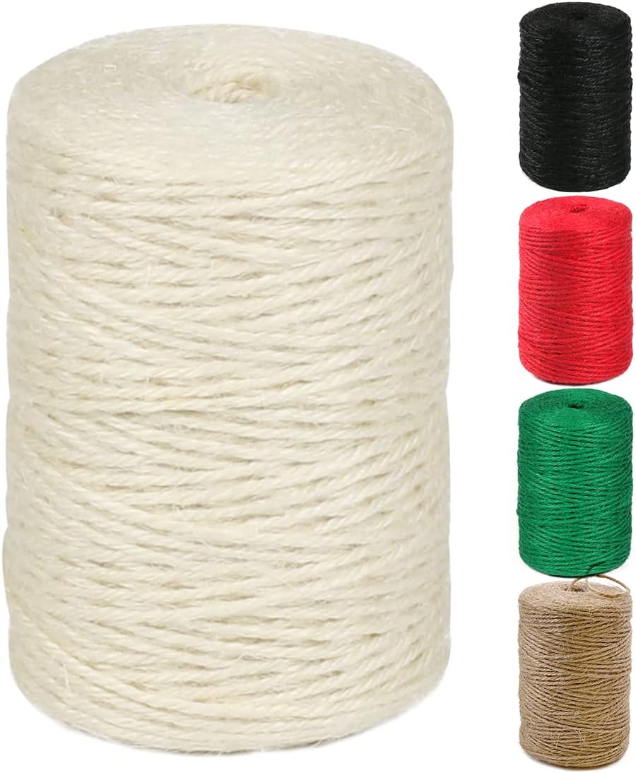 PerkHomy Natural Jute Twine 600 Feet Long Colored Twine Rope for Crafts Gift Wrapping Packing Gardening and Wedding Decor (Beige)