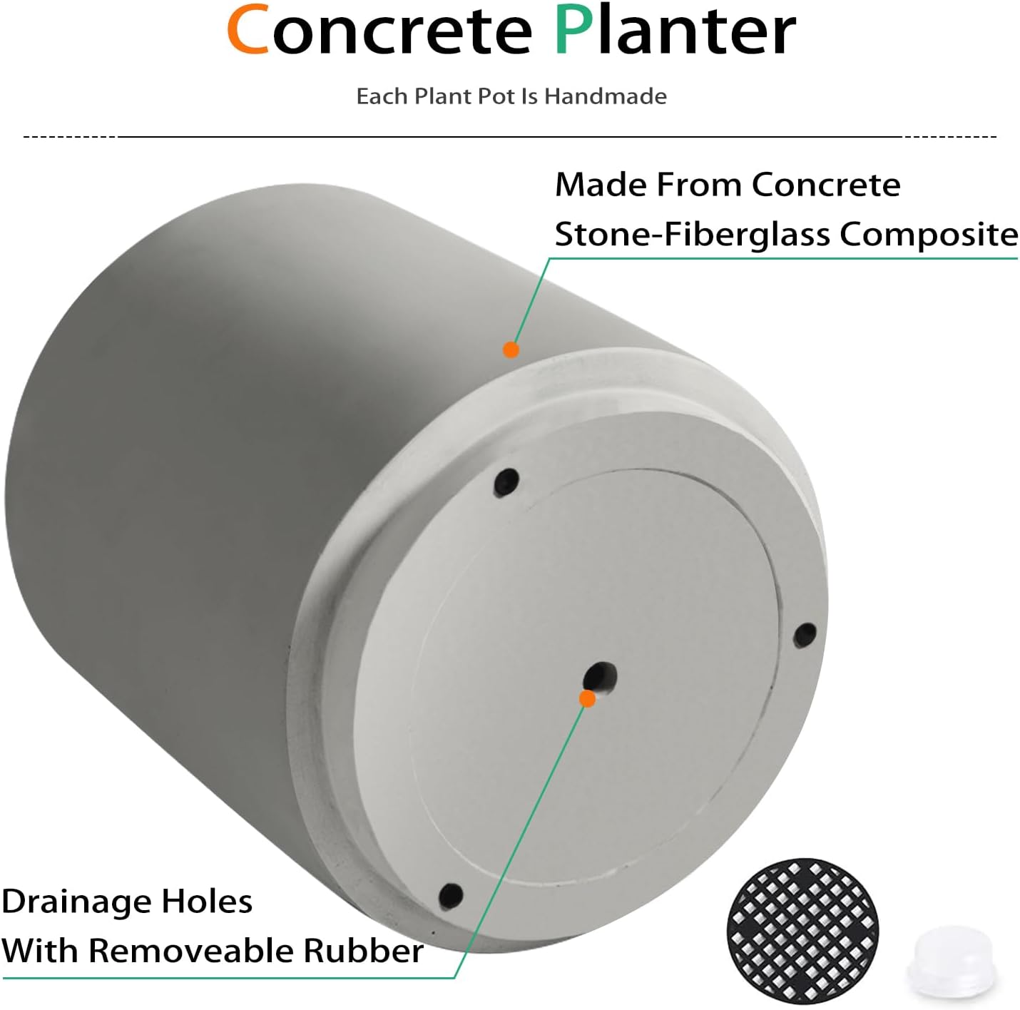 Round Concrete Planter Outdoor Indoor, Large Cement Plant Pots for Flowers (Gay, 16 inch)