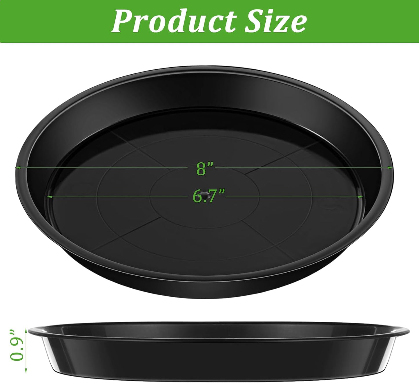 Eccliy 6 Pack Plastic Plant Saucer Heavy Duty Planter Saucers Large Plant Pot Plastic Water Trays for Indoors and Outdoors Flower Drip (8 Inch,Black)