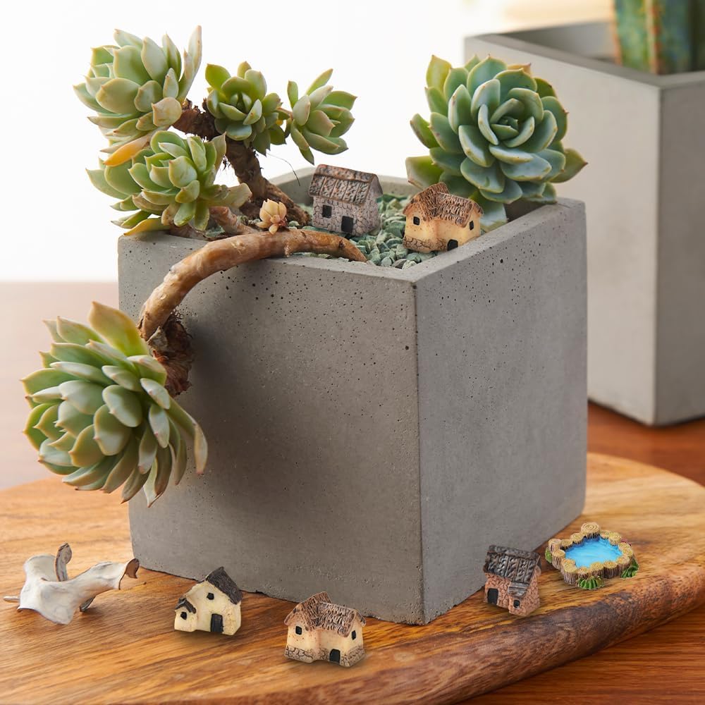 16PCS Miniature Stone House Mini Fairy Garden Cottage House Micro Village Thumbnail Huts for Fairy Garden DIY Plant Pot