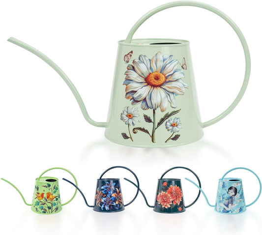Berry&Bird House Plants Watering Can - Indoor&Outdoor 1/2 Gallon Stainless Steel Water Can with Long Spout Garden Decoration for Flower Bonsai Succulent Gardening Large Water Bottle (Bellis Perennis)