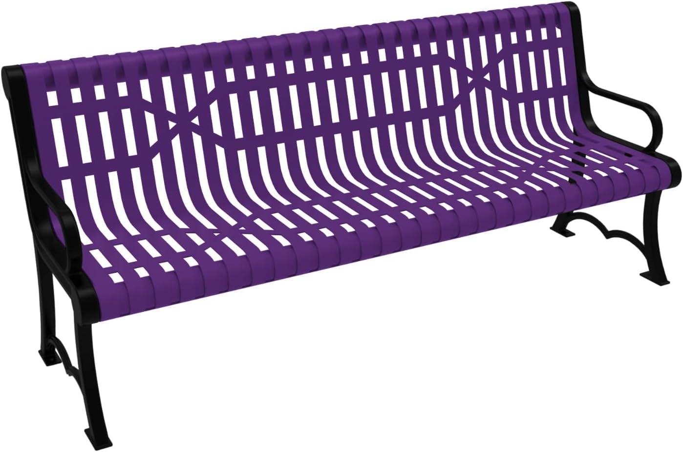 Heavy-Duty Outdoor Bench Thermoplastic Coated, Slated Steel, Commercial-Grade Garden Bench, Made in America (Portable with Back, 6 Ft, Textured Purple)