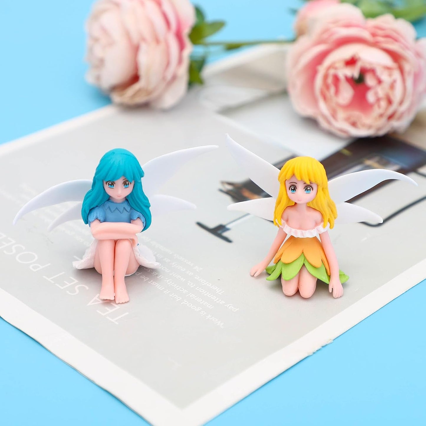 ONEST 6 Pieces Miniature Fairy Garden Accessories Small Fairy Figurines Hand Painted Fairies Figures Girl Fly Wing Figurines for Car Decor Fairies Garden Flower Pot Birthday Cake Topper