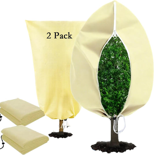 gardtree Plant Covers Freeze Protection 47.2" x 70.8" 2 Packs 2.4oz/yd², Thickened Winter Plant Frost Protection Garden Cold Weather Tree Wrap with Zipper Drawstring for Outdoor Shrub Potted Plant