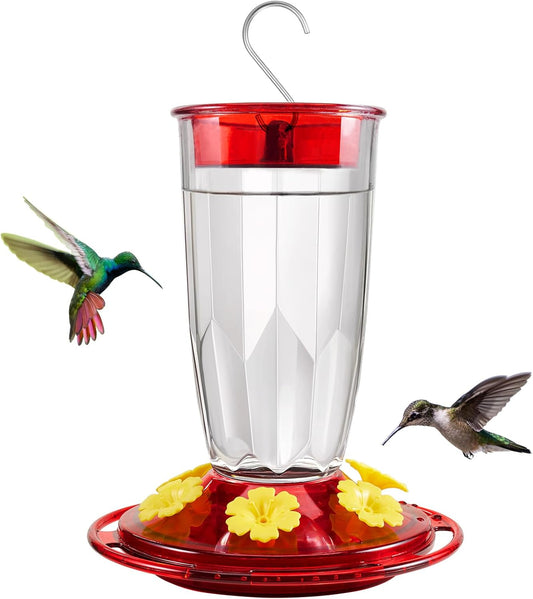 Kingsyard Hummingbird Feeder for Outdoors Hanging - 6 Bee Guard Feeding Ports & Built-in Ant Moat, Wild Bird Feeder for Outside Garden Yard Patio 16 Oz, Clear