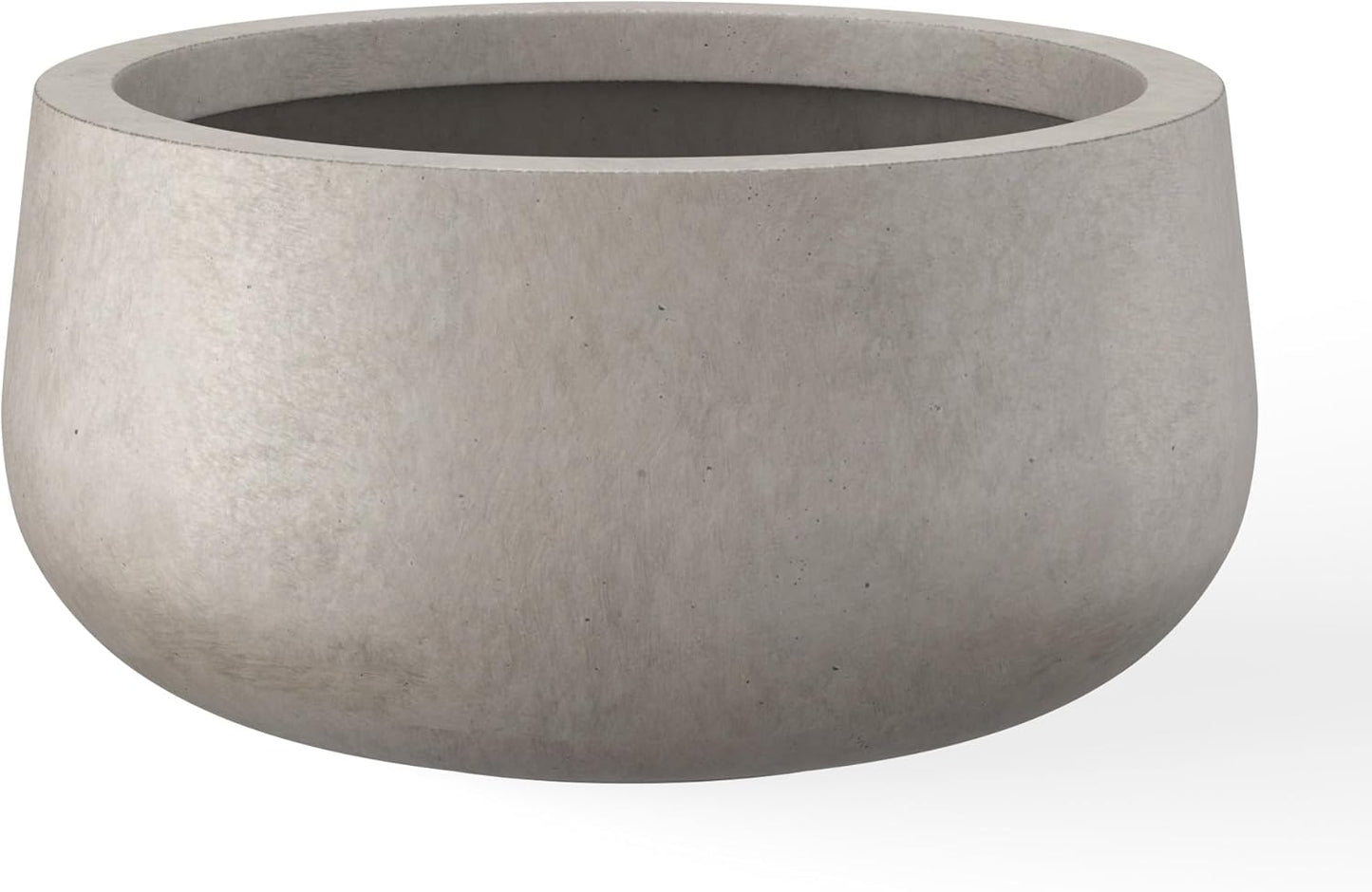Kante 15.7" Dia Round Concrete Planter, Outdoor Indoor Garden Plant Pots with Drainage Hole and Rubber Plug, Modern Curvaceous Design, Weathered Concrete