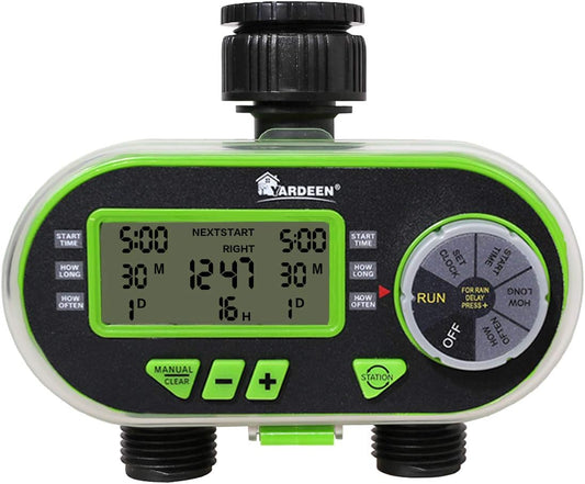 2 Outlet Garden Digital Electronic Water Timer Irrigation Controller for Garden Yard, Green