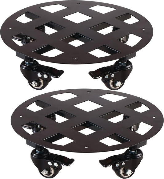2 Packs 13 inches Large Metal Plant Caddy with Wheels Heavy-Duty Round Plant Stands with Casters Indoor Outdoor Flower Pot Mover Roller Base Garden Dolly Coasters Black, Strong Load Capacity