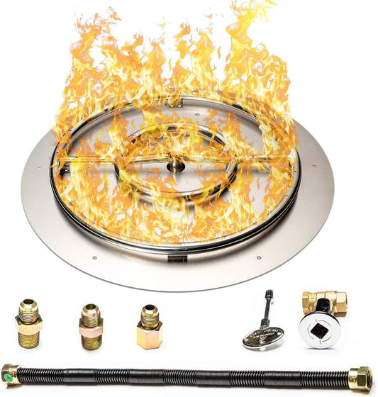 Fire Pit Burner Pan & Ring - Works with Natural Gas - Stainless Steel Fire Pit Burner Kit 22-Inch Pan, 18-Inch Ring - 150,000 BTU Max
