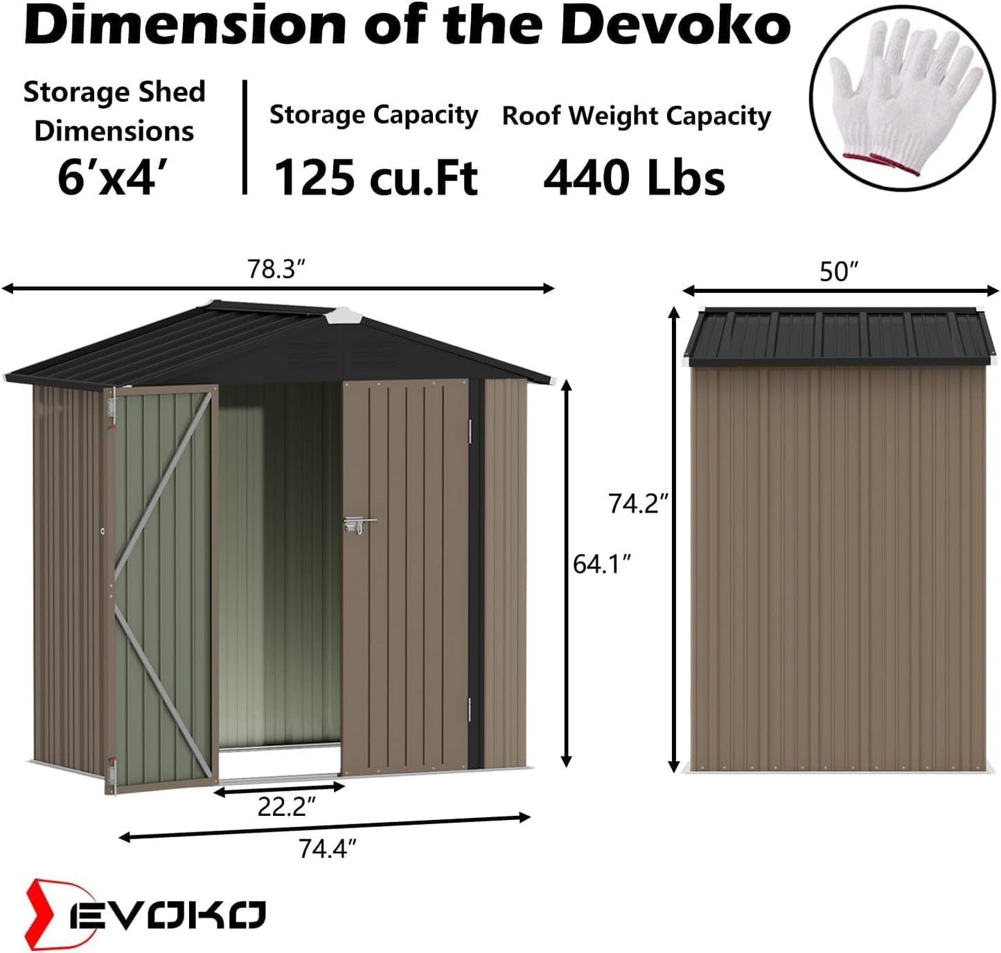 Devoko Outdoor Storage Shed 6 x 4 FT Lockable Metal Garden Shed Steel Anti-Corrosion Storage House with Double Lockable Door for Backyard Outdoor Patio (Brown)