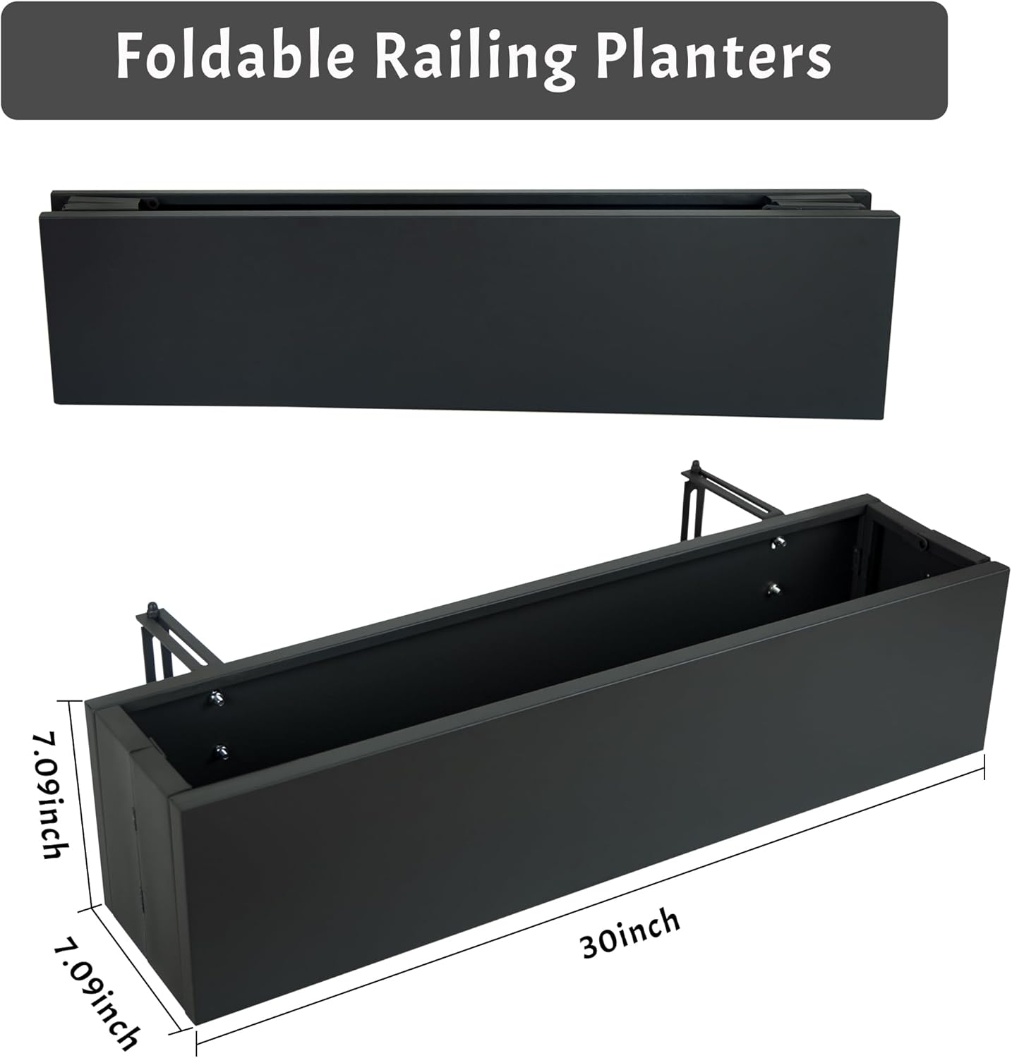 Metal Railing Planter Box, 30 Inch Balcony Planters with Adjustable Brackets, Large Hanging Planters for Outdoor Fence Deck