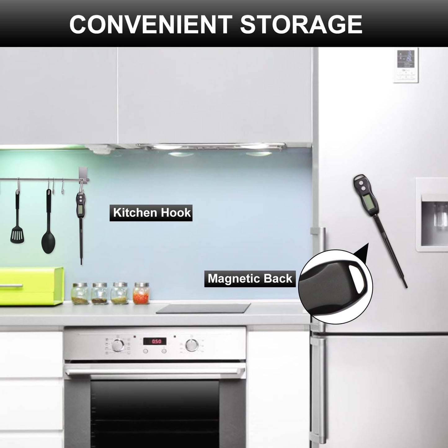 Digital Meat Thermometer Backlight,Waterproof Instant Read Food Thermometer for Cooking Grilling BBQ Baking Liquids Beef Turkey (Black)