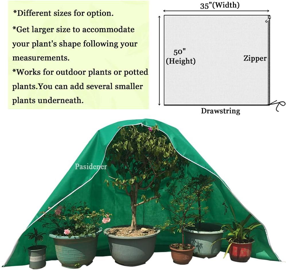 Plant Covers Freeze Protection 2 Packs 50" x35" 2.2oz Tree Covers Frost Plant Covers Freeze Cloth for Outdoor Plants with Zipper Drawstring
