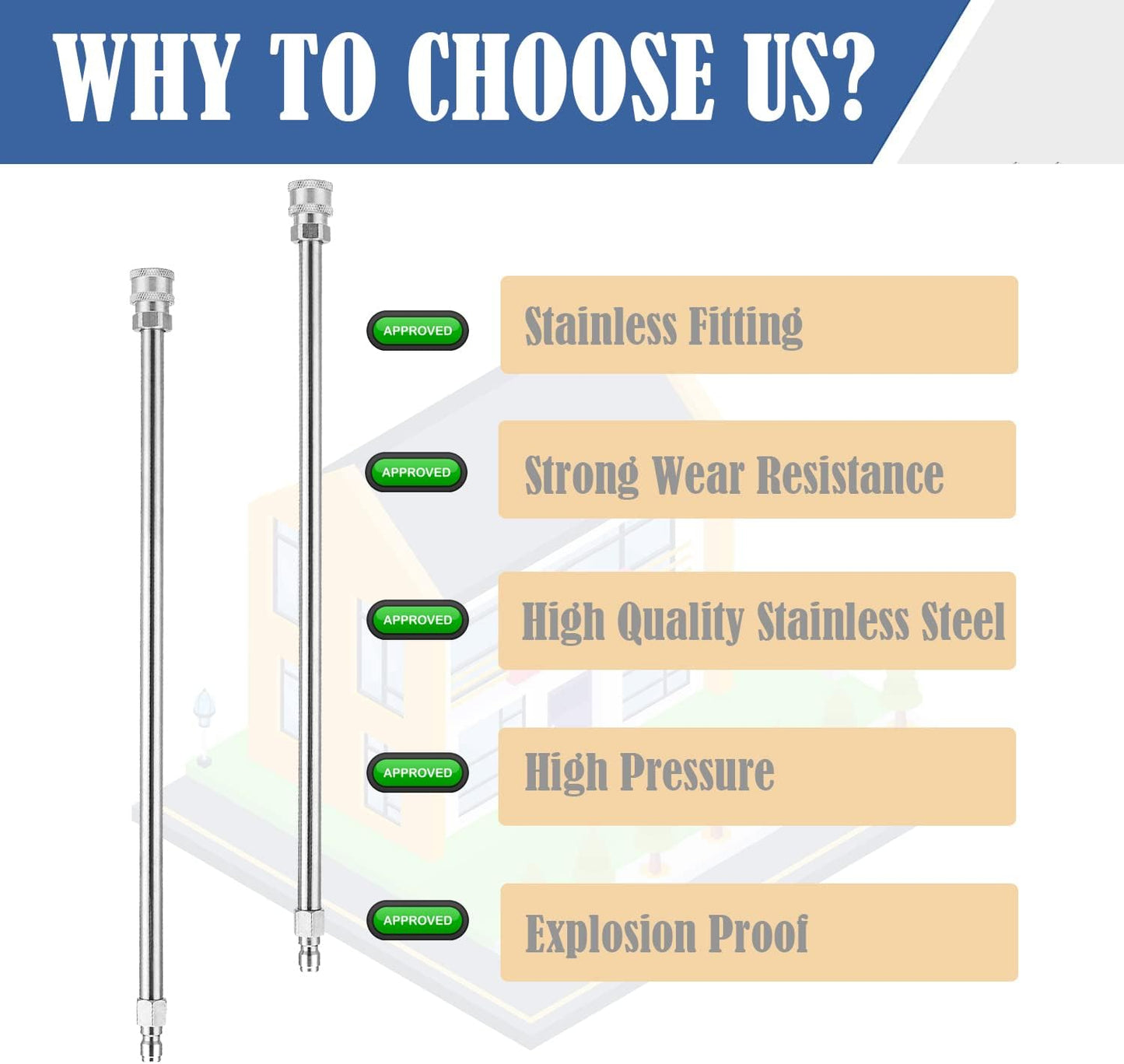 Selkie Long Pressure Washer Extension Wand, 60" Power Washer Extension Wand,Pressure Washer Lance,Stainless Steel Power Washer Extender Wands, 1/4” Quick Connect Fitting, 4000 PSI