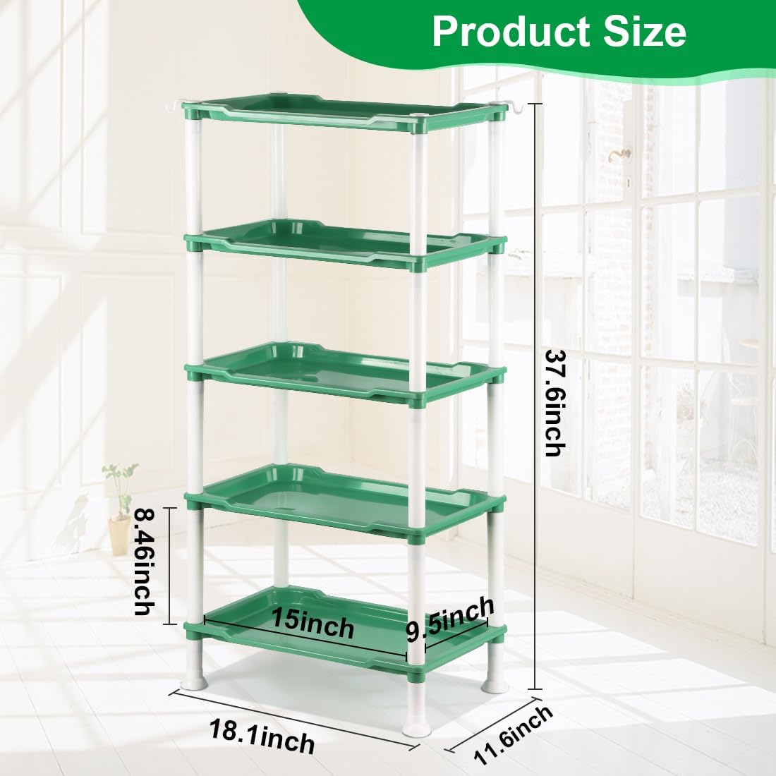 5-Tier Seed Stand with 5 Trays, Seed Starting Rack Propagation Rack Kit for Stackable Seedling Tray Seedling Staging Table for Indoor Outdoor Growing(Green)