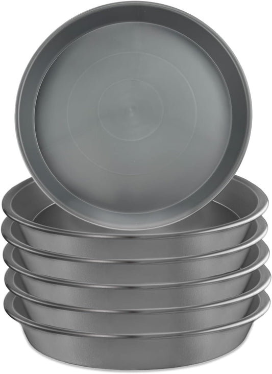 6 Pack 8-Inch Gray Plant Saucer Trays, Durable PP Plastic Pot Bases for Small Medium Planters, Modern Round Flower Pot Water Catcher Plates & Drip Trays for Indoor Plant Care