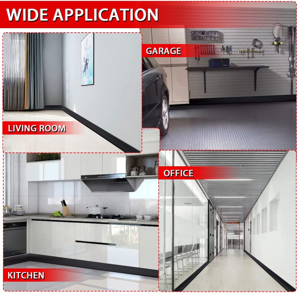 Vinyl Wall Base Baseboard Molding Trim 6" Flexible Self Adhesive Rubber Wall Base Moulding Trim Peel and Stick Design, 6 Inch x 20 Feet, Black