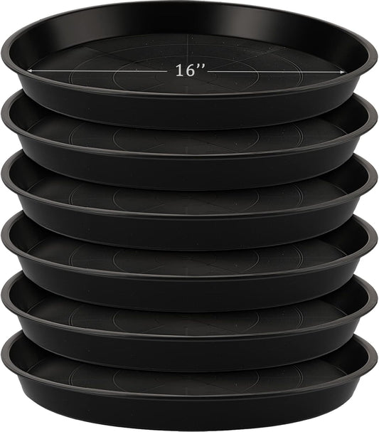 Eccliy 6 Pack Plastic Plant Saucer Heavy Duty Planter Saucers Large Plant Pot Saucers Plastic Water Trays for Indoors and Outdoors Flower Plant Plant Drip (Black,16 Inch)
