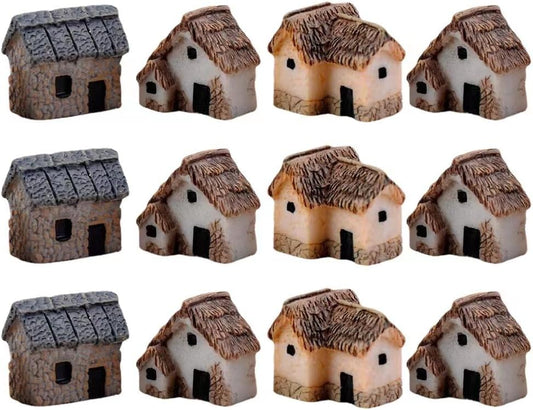 Miniature Fairy Garden Stone House - 12 Pieces Resin Moss Mini Cottage for Home Decoration & Outdoor Decor