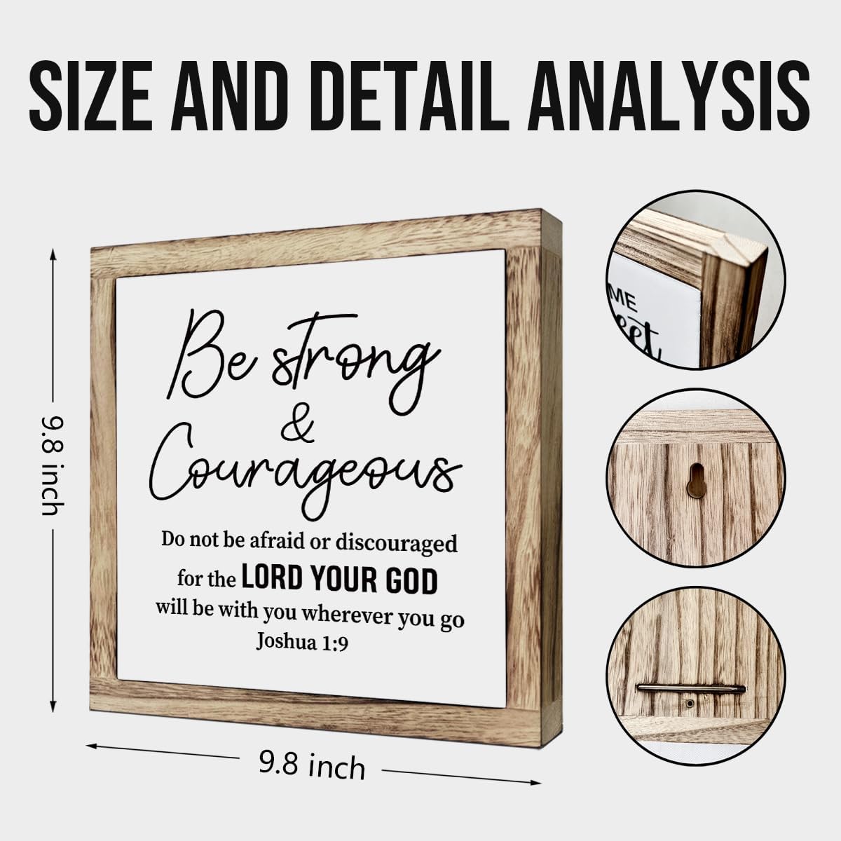 Scripture Be Strong and Courageous Wooden Plaque Box Sign, Inspirational Wood Art, Christian Home Decor for Living Room, Motivational Desk Gift