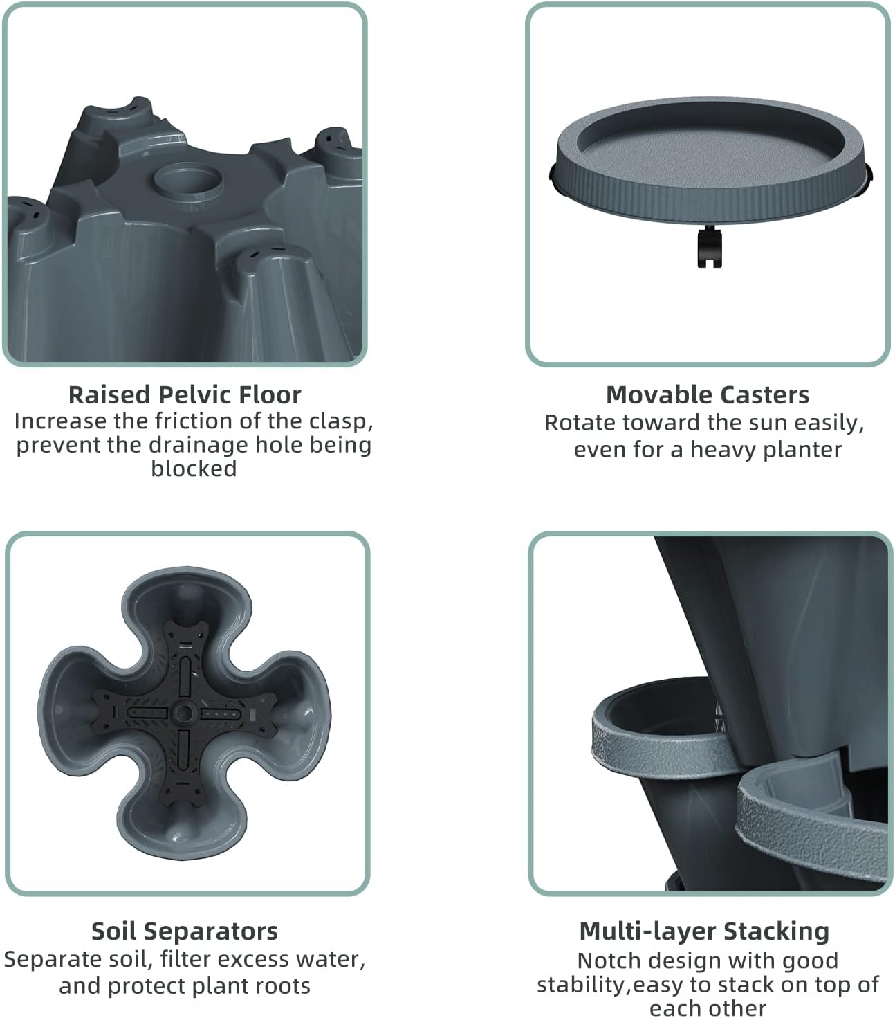Strawberry Vertical Planters Tower Garden 2 Pack, 5 Tier Stacking Planter with Support Pole, Stackable Herb Planters Indoor Outdoor Dark Grey