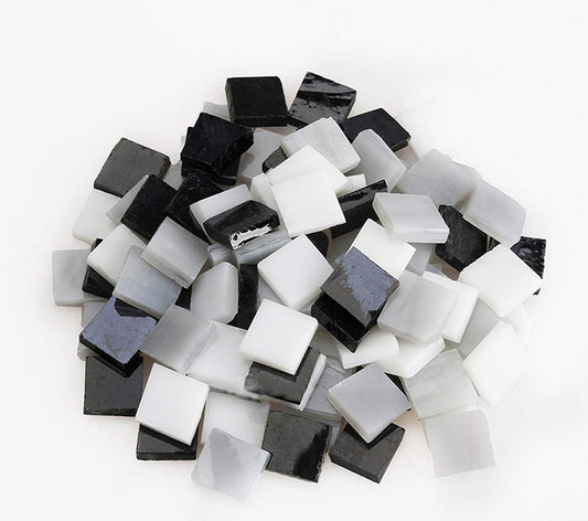 Mosaic Tiles 270 Pieces / 200 g Pack of Colored Mica Glass Mosaic Tile Supplies for Home Decoration, DIY Crafts, Plates, Picture Frames, Flowerpots – 1x1 cm Square Tiles (Black White Mix)