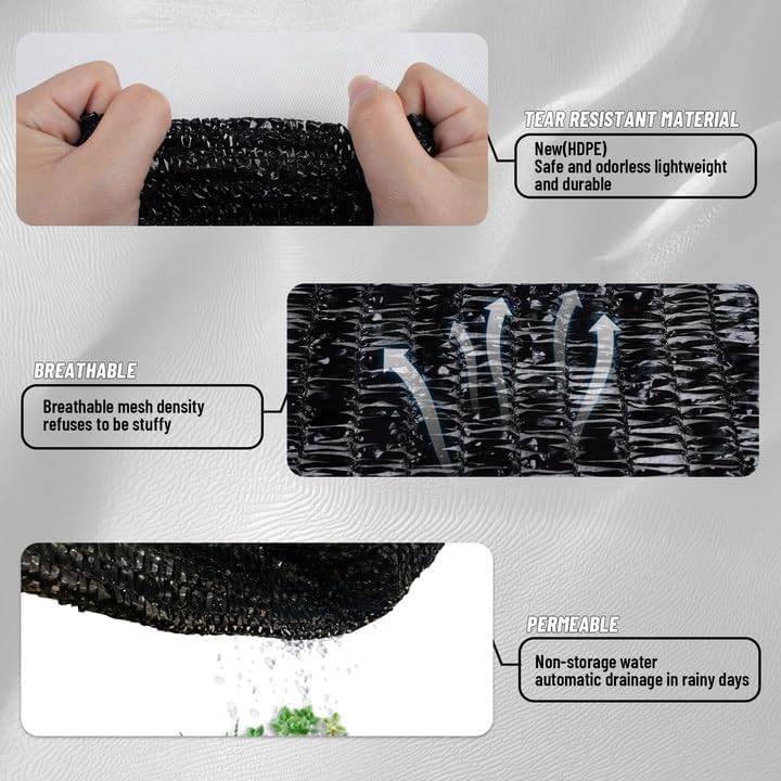 Cool Area 70% Sun Shade Cloth Mesh Tarp with Grommets for Plant Cover 6x12ft Patio Canopy Garden Pergola Greenhouse Car Barn Kennel Black
