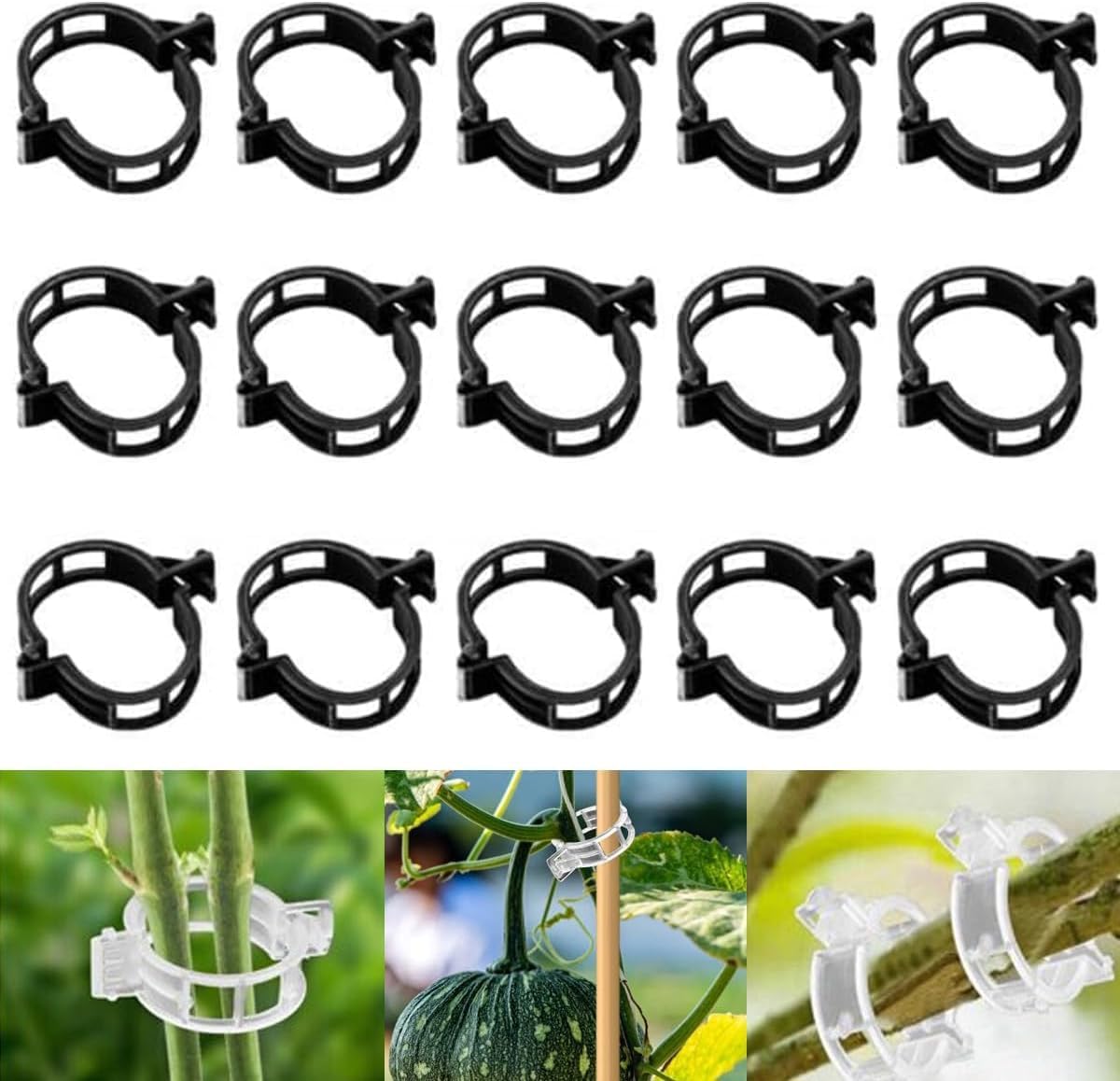150 PCS Secured Plastic Plant Clip, Plant Support Clips, Garden Clips for Climbing Plants, Plastic Trellis Clips Plant Support Clips Tomato Grape Vine Vegetables Plant Fixing Clips (150, Black)