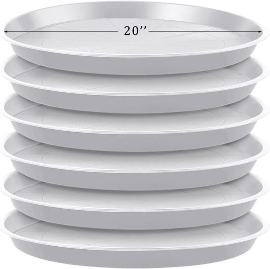 Eccliy 6 Pack Plastic Plant Saucer Heavy Duty Planter Saucers Large Plant Pot Saucers Plastic Water Trays for Indoors and Outdoors Flower Plant Plant Drip (White,20 Inch)