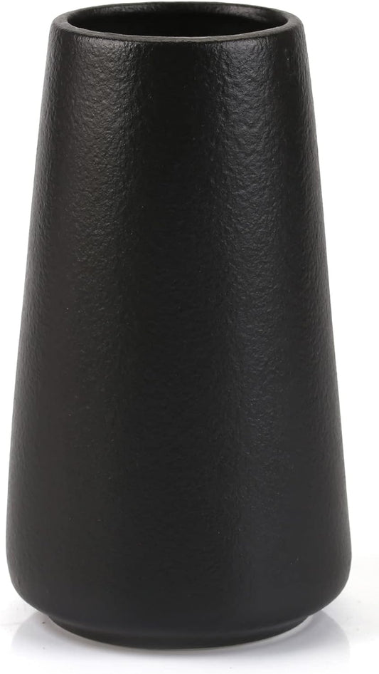 Simple Vase for Flowers Plants, Matte Vases for Modern Table Shelf Home Decor Wedding Boho Decor, 6" H Frosted Elegant Ceramic Vase for Pampas Grass Fluffy Stem Bouquet Lavender Flowers (Black, 1)