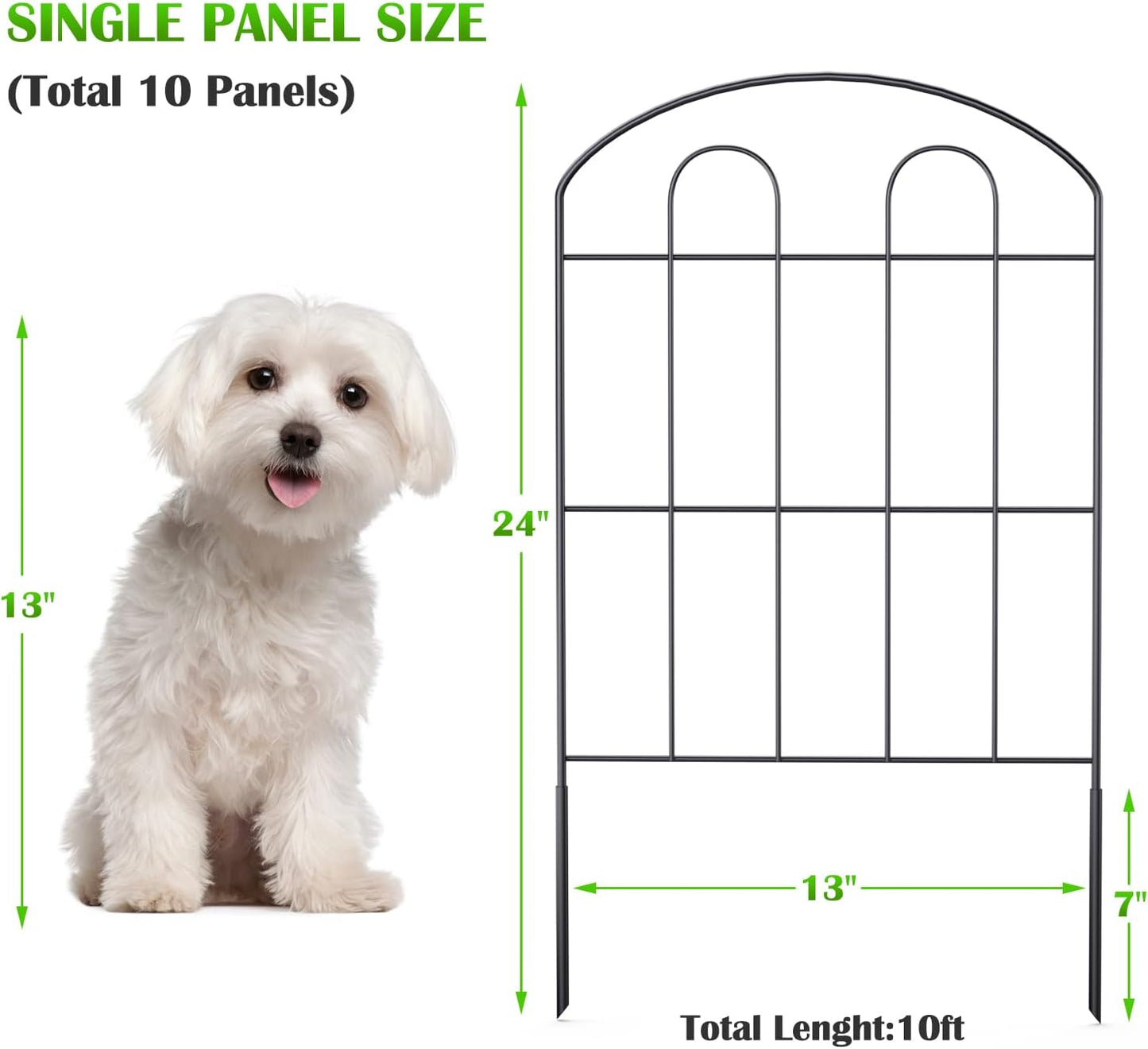 Decorative Garden Fence Outdoor 24in x 10ft Coated Metal RustProof Landscape Wrought Iron Wire Border Folding Patio Fences Flower Bed Fencing Animal Barrier Section Panels Decor