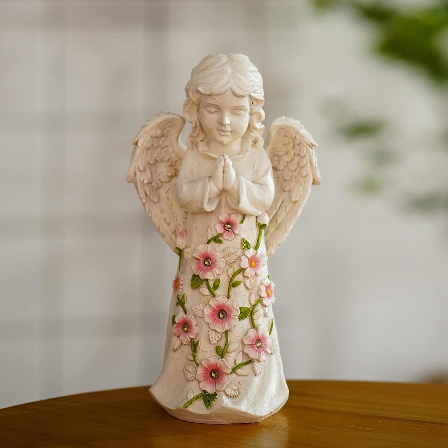 Nacome Garden Outdoor Statues Angel with Succulent and 7 LED Lights – Lawn Decor for Patio, Balcony, Yard Ornament - Unique Housewarming Gifts