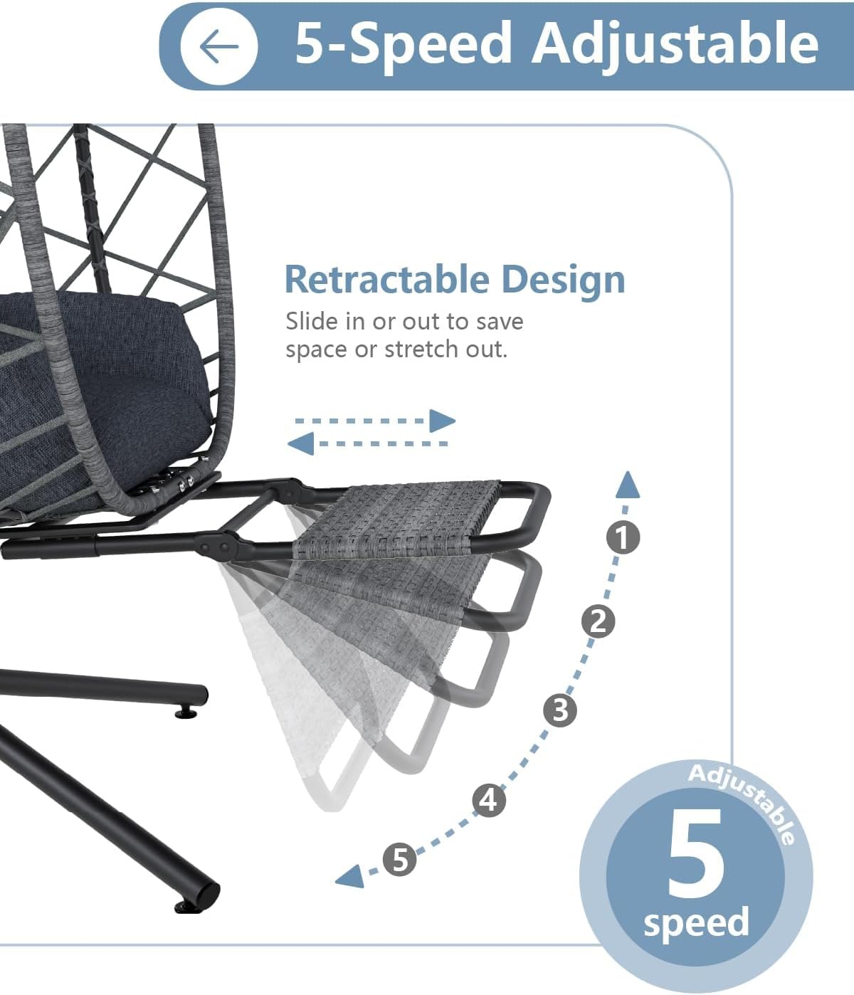 SWITTE Hanging Egg Chair with Stand, Outdoor Swing Egg Chair with Footrest, Patio Hammock Chair with Cushion for Garden Backyard-Dark Grey