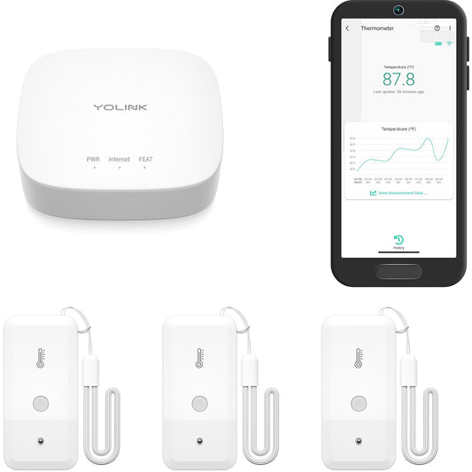 YoLink Smart Freezer Thermometer, LoRa Wireless Fridge Temperature Sensor 3-Pack, Ideal for Refrigerator, Freezer, Greenhouse, Pet Cage, App & SMS Alerts, 5-Year Battery, Hub Included