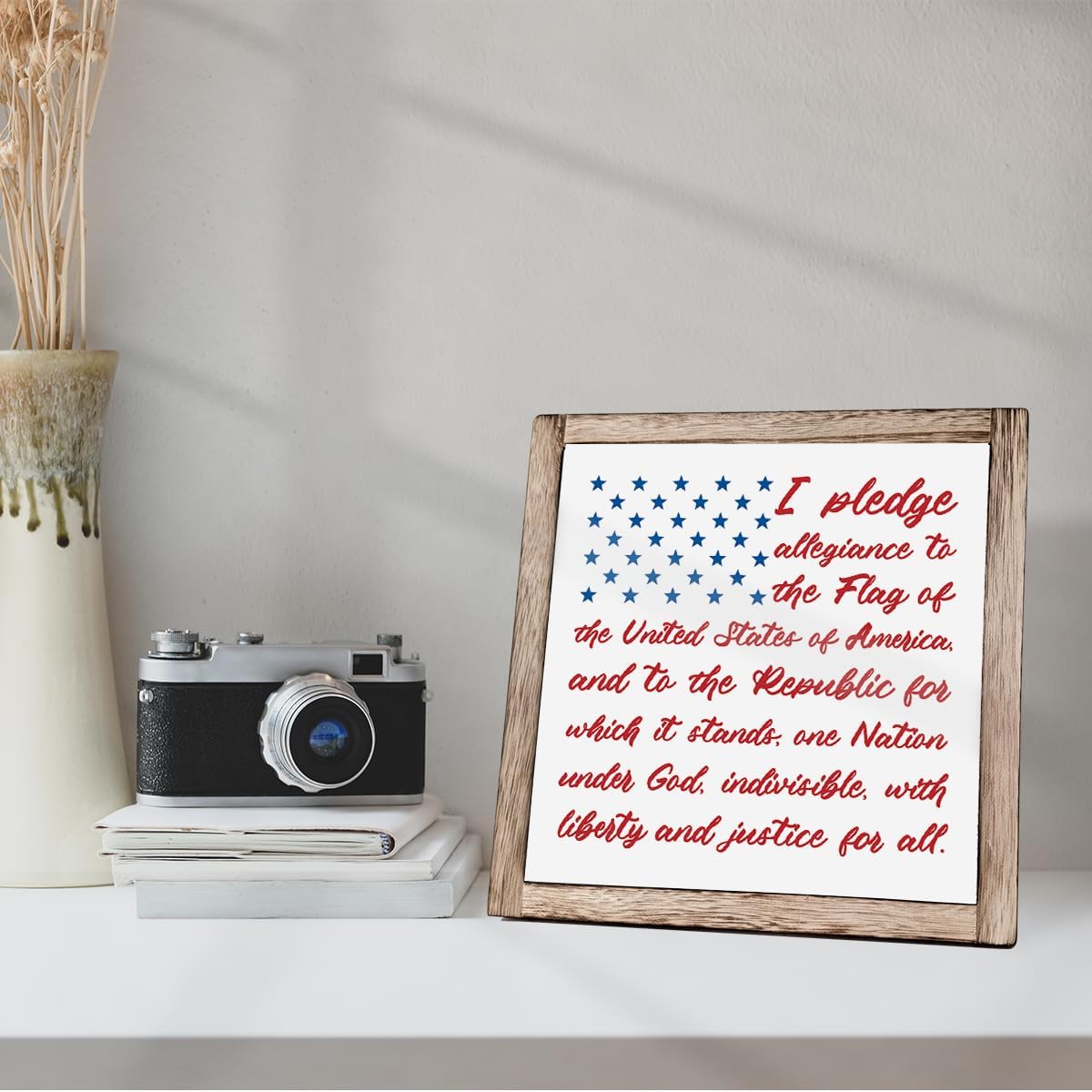 Patriotic Plaque Sign, I Pledge Allegiance to the Flag of United States of America, Wood Box Plaques Desk Decor, American Flag Sign, 4th of July Decoration, Independence Day Decor E