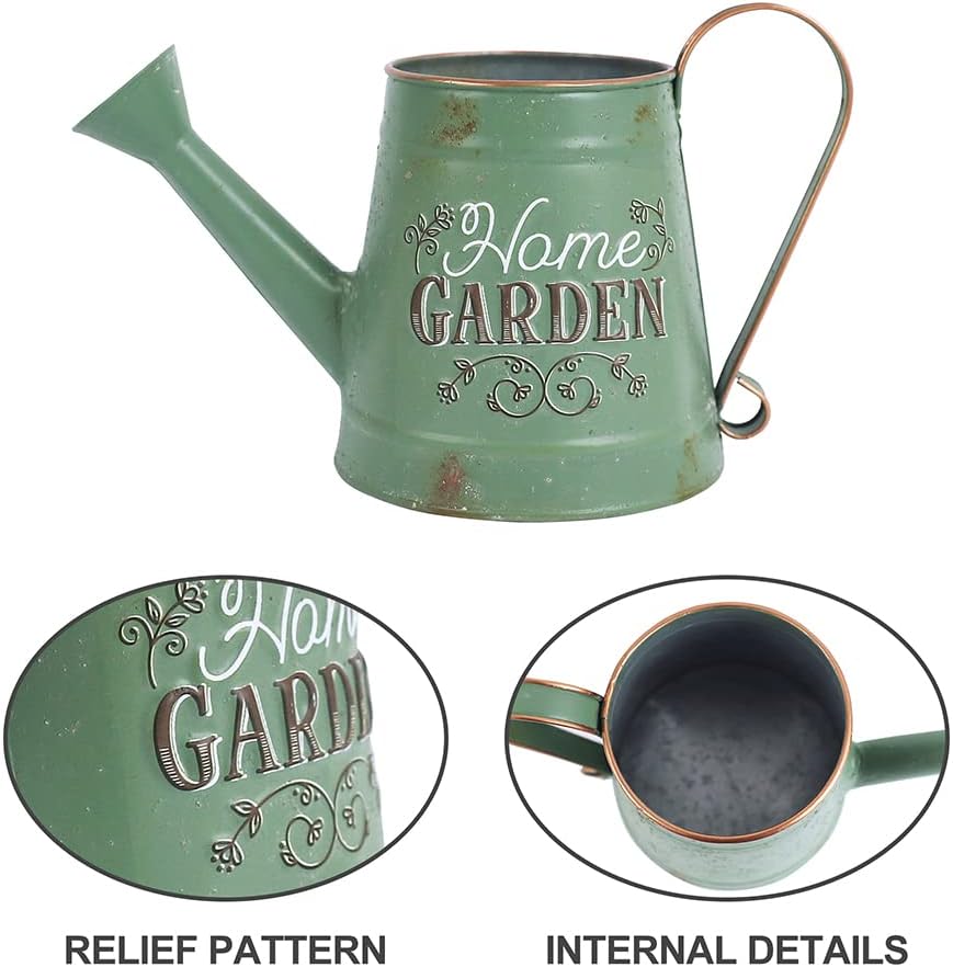 Cute Small Watering Can Indoor Plants Garden Metal Decorative Watering Cans for Outdoor Plants Bonsai Outdoor Garden Flower Decorative (Green, 1.5L, 50.7 Oz)