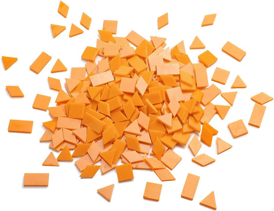 Lanyani Glass Mosaic Tiles for Art Crafts, 4 Shapes Mixed Tiffany Stained Glass Pieces, 200 Pieces, Square/Rectangle/Diamond/Triangle,Orange