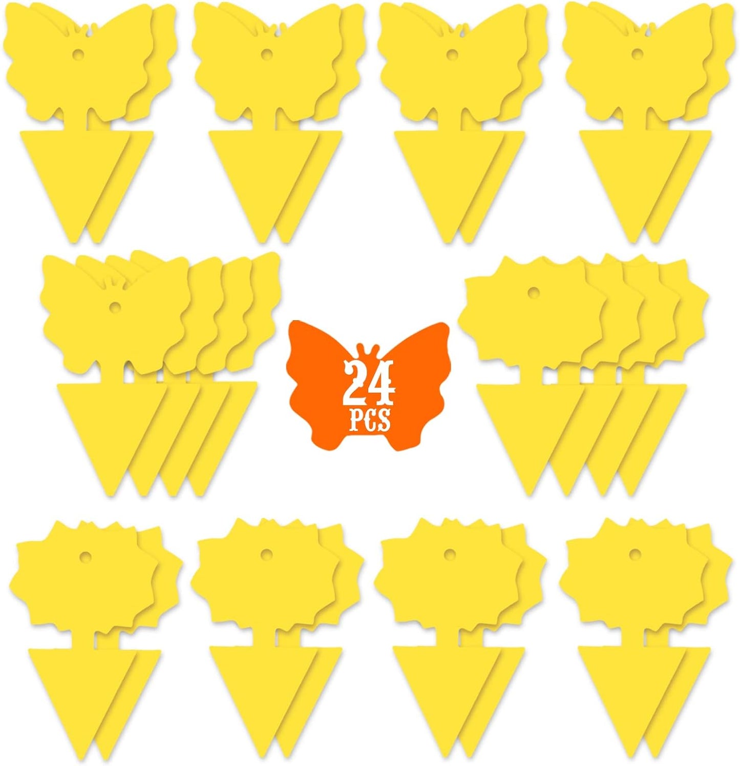 24PCS Fruit Fly Sticky Traps, Fungus Gnat Traps Insect Trap for Plants Kitchen Indoor and Outdoor（24 Light Yellow）