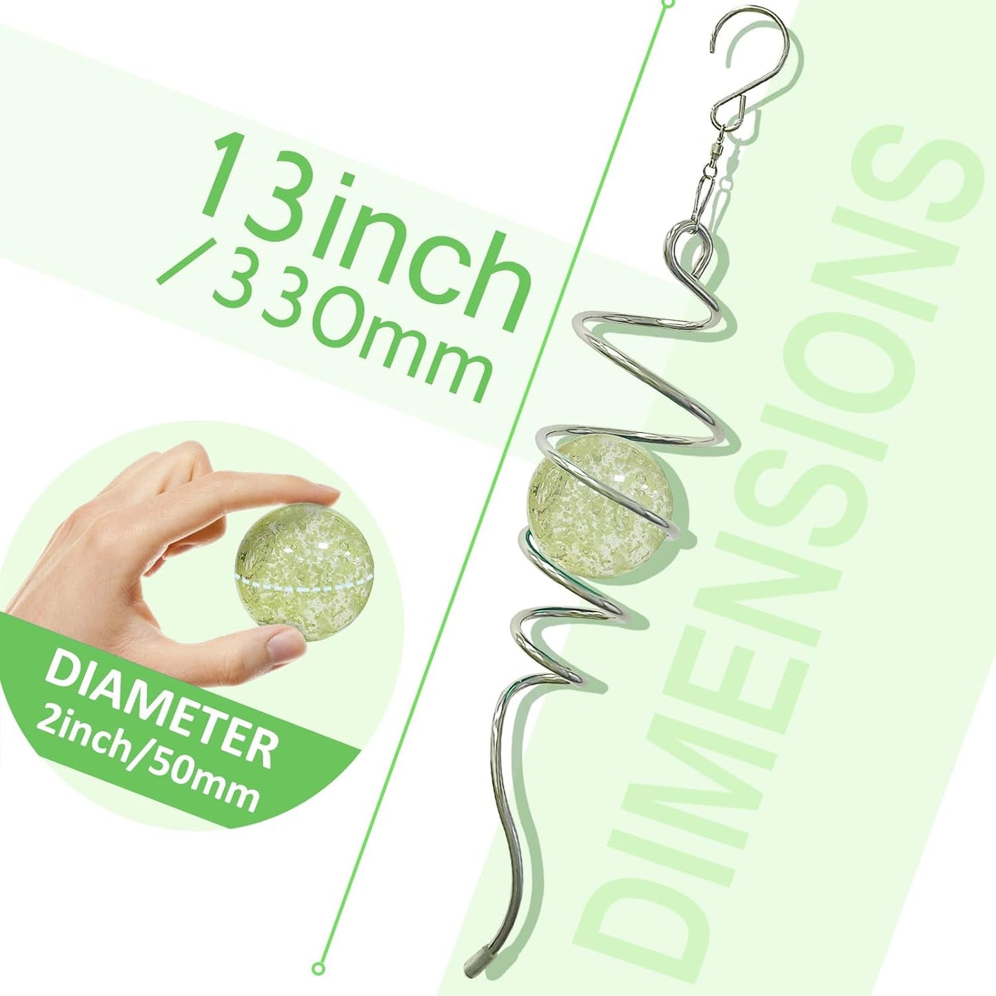 Glow in The Dark Gazing Ball Spiral Tail,Wind Spinner Tail Yard Art Decor,Hanging Rotating Sun Catcher Wind Spinners Stabilizer,Indoor Outdoor Garden Decoration Christmas Ornament-13in