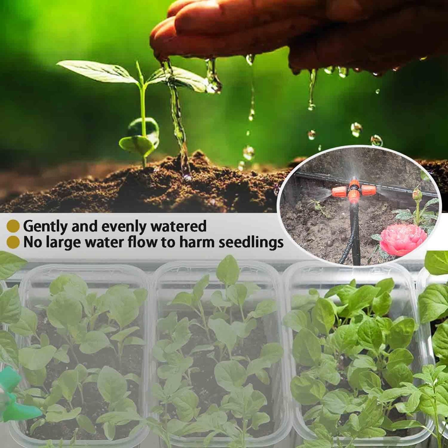 Drip Irrigation Kit Automatic Watering System with Water Timer 64FT 1/4 Tubing and 12 Rain Spray Watering Nozzles in 4 Directions for Potted Plants Yard Lawn Juvenile Plants Greenhouse Mist