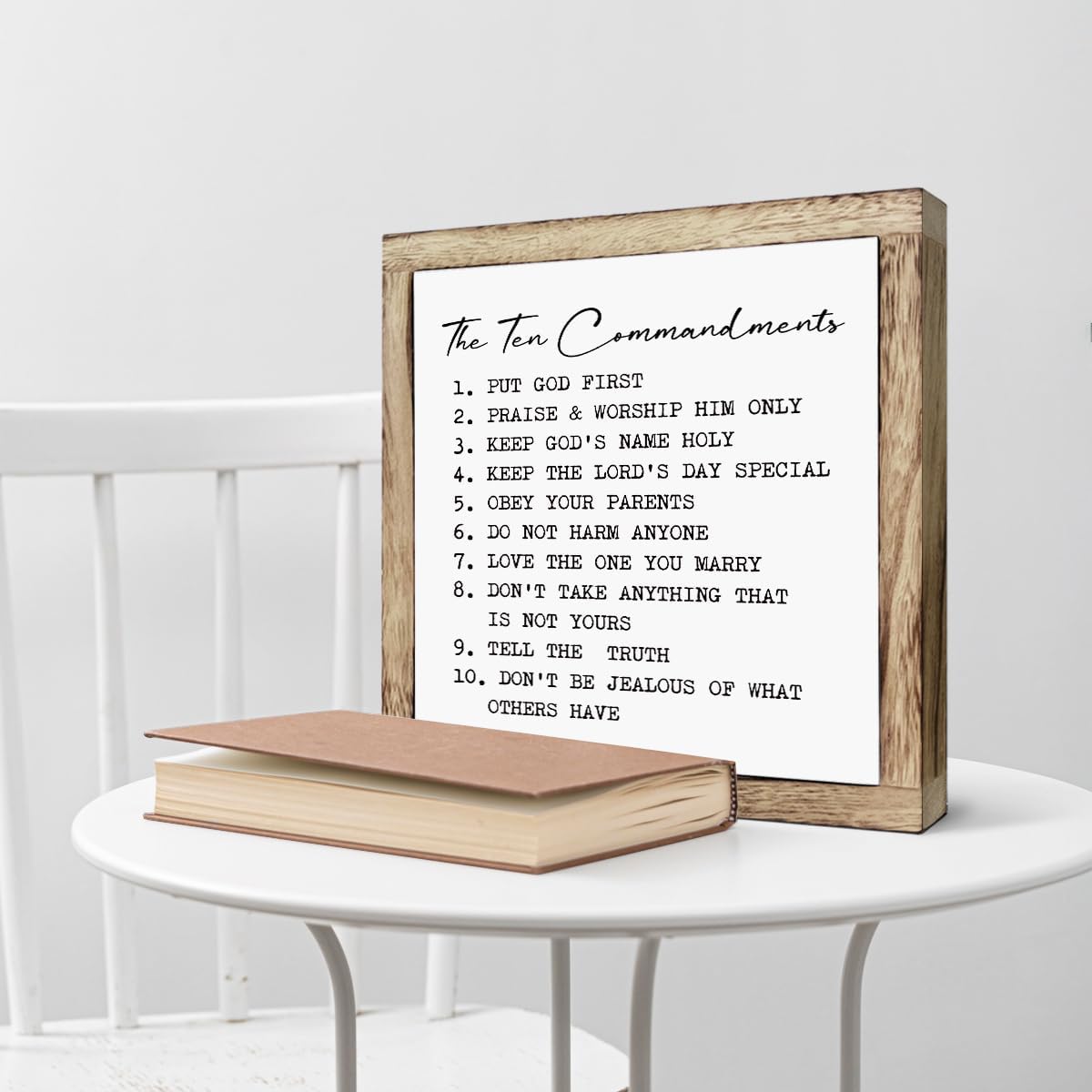 The Ten Commandments Sign, Farmhouse Home Decor, Living Room Decor, Kids Bedroom Decoration, Christian Desk Signs, Commandments for Kids, Encouragement Gift, Wooden Plaques Box Signs, 9.8 * 9.8 Inch