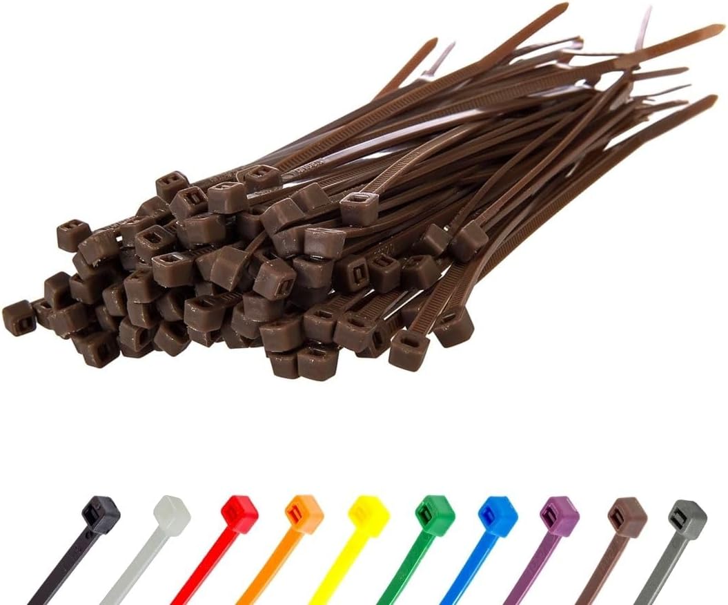 GTSE 4 Inch Brown Zip Ties, 100 Pack, 18lb Strength, UV Resistant Nylon Small Cable Ties, Self-Locking 4" Tie Wraps